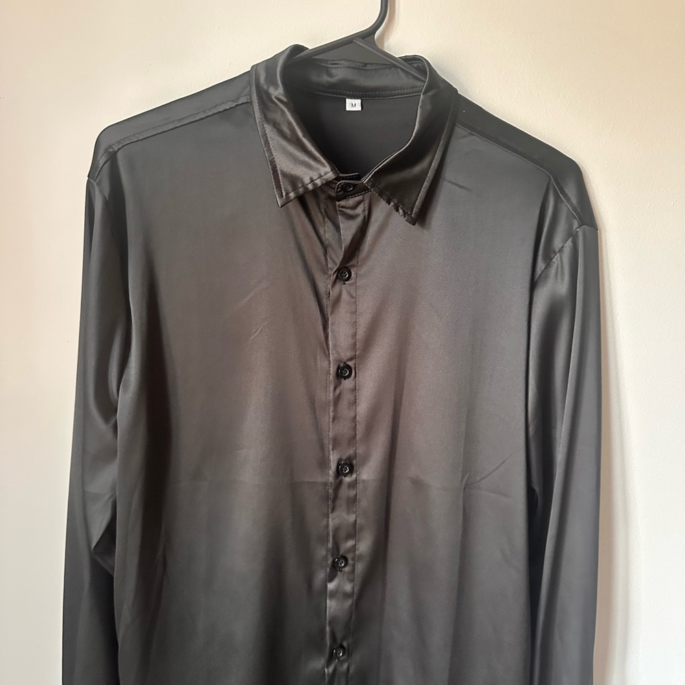 Elegant Black Satin Men's Shirt